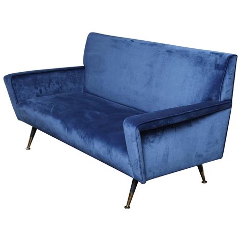 Custom Blue Velvet Settee For Sale at 1stDibs