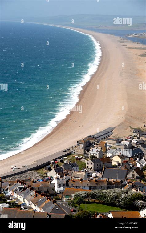 Chesil Beach or Chesil Bank a shingle barrier beach part of Jurassic ...