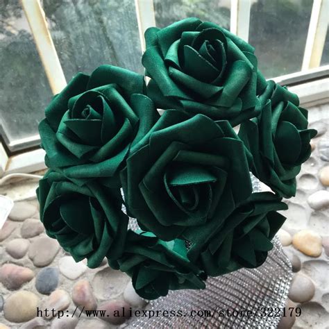 Emerald Green Flowers Artificial Rose 8cm 100 PCS Hunter Green Flowers For Bride's Bouquet ...