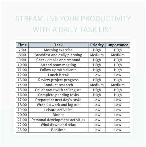 Streamline Your Productivity With A Daily Task List Excel Template And Google Sheets File For ...