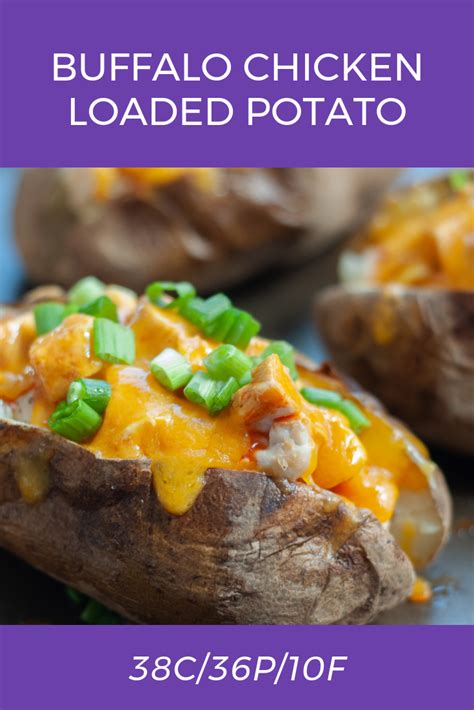 Buffalo Chicken Loaded Potato - Macrostax | Recipe | Macro friendly recipes, Cooked chicken ...