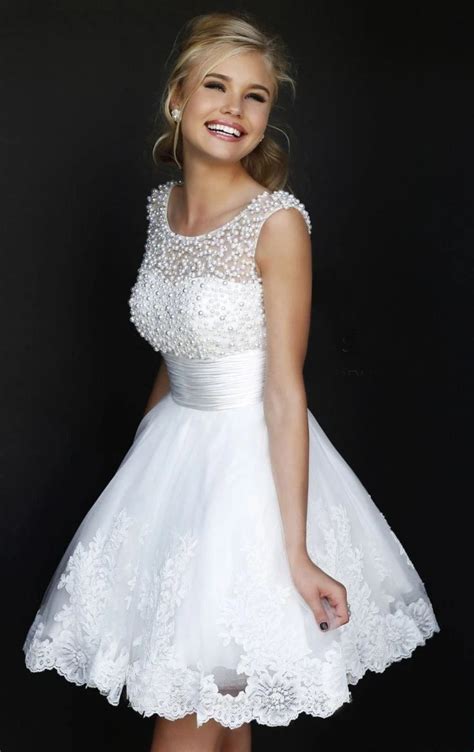 2015 Cute 8th Grade Beaded White Graduation Dresses Short Lace ...