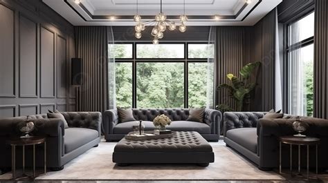 Elegant Modern Living Room With Black And Gray Furniture Background, 3d ...