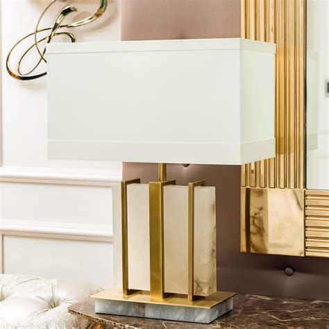 Modern Designer Brushed Gold And Marble Table Lamp - Juliettes Interiors