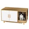 36 in. W x 20.47 in. D x 19.8 in. H Beige Linen Cabinet with Cat Litter Box, Food Bowls and ...