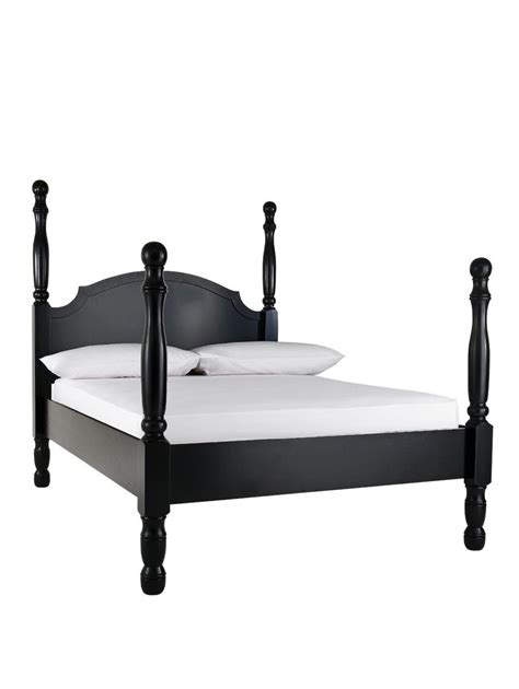 Retro Black Wooden Queen Platform Bed Decor With Low Four Poster And ...