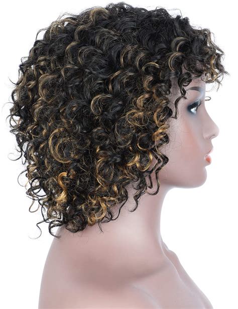 Beauart Short Black & Brown Highlights Deep Small Curly 100% Brazilian ...