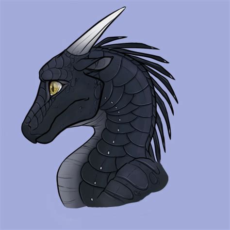 a drawing of a black dragon with white horns