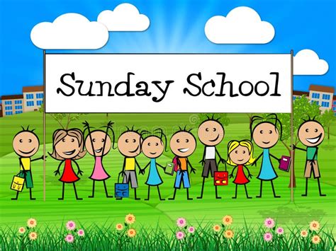 Sunday School Banner Represents Prayer Praying And Youngsters Stock ...