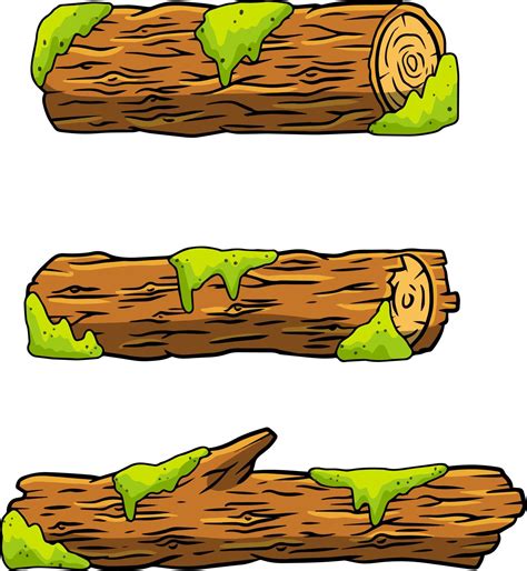 Vector brown log with green moss. Building wood material, natural ...