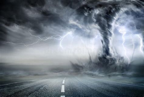 Powerful Tornado On Road. In Stormy Landscape , #Affiliate, #Tornado, # ...