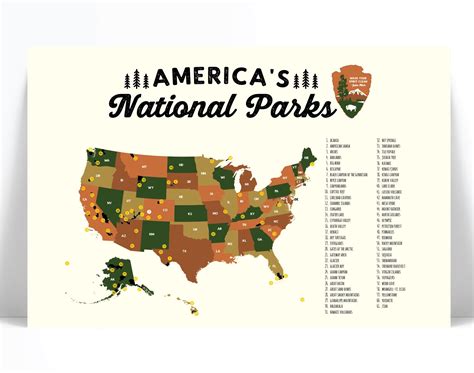 UPDATED 2019 United States National Parks Map Poster Art Print - America's National Parks - USA ...