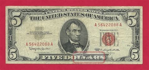 1963 Series $5. 00 United States Note Red Seal