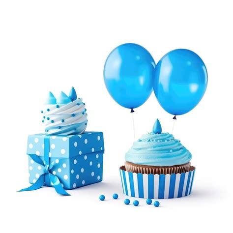 Premium Photo | A blue birthday cake with a blue balloon and a blue bow.