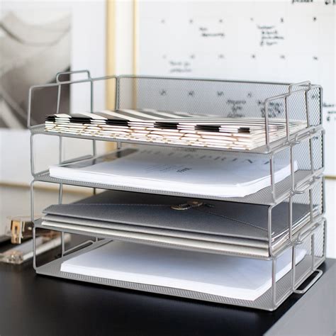 Blu Monaco Stackable Paper Trays - 4 Tier - Silver Metal Mesh - Letter ...