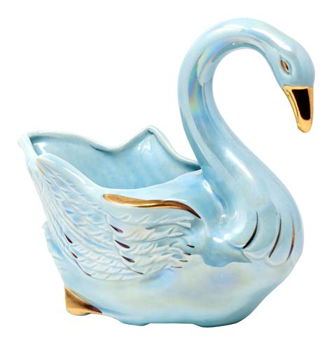 Vintage Light Blue Ceramic Swan Planter With Gold Trim on Chairish.com | Blue ceramics, Vintage ...
