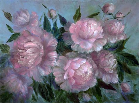 Pink Peonies - painting by S. Simeons | Peony painting, Beautiful oil ...