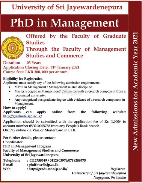 PhD in Management - University of Sri Jayewardenepura - Nugegoda