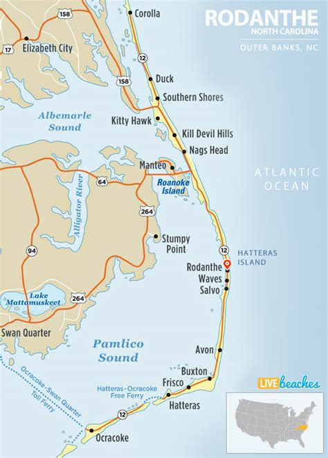 Map of Rodanthe, North Carolina - Live Beaches