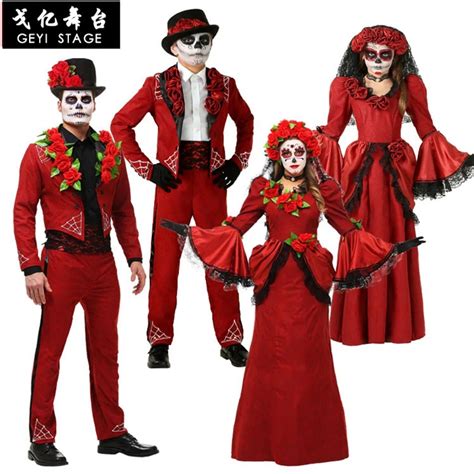 Adult Women Halloween Day Dead Costume Ladies Bridal Long Sleeves Black Scary Skeleton Skull ...