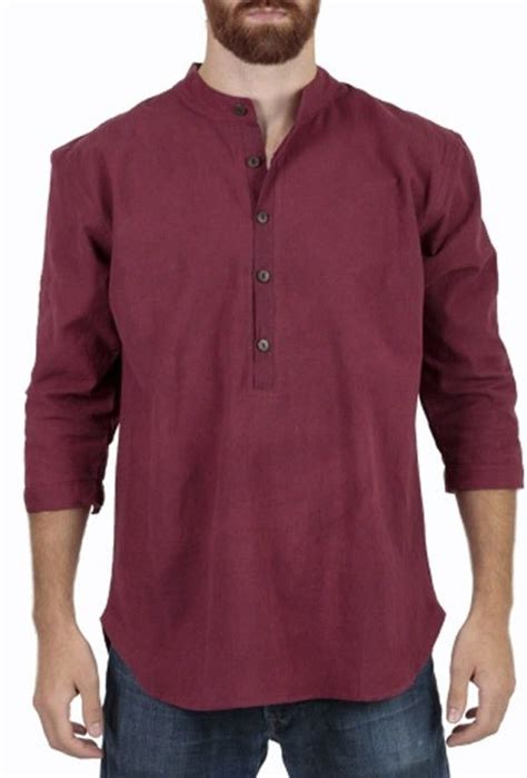 Men’s Mandarin Collar Shirt in Maroon | Collar shirts, Mandarin collar shirt, Mandarin collar