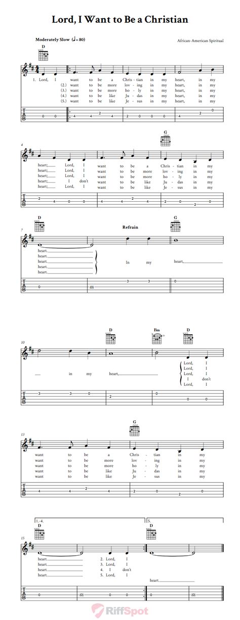 Lord, I Want to Be a Christian - Easy Guitar Sheet Music and Tab with ...