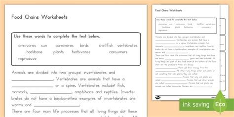 KS2 Food Chain Worksheet (teacher made) - Twinkl