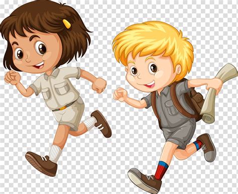 Girl and boy running illustration, Child Running Cartoon Illustration, cute cartoon kids run ...