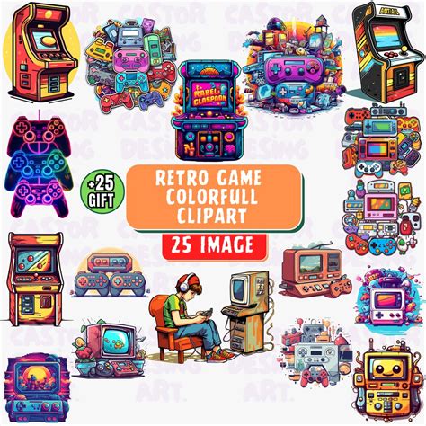 Nostalgia Gaming Colorful Clipart, Video Game Clipart, Retro Arcade ...