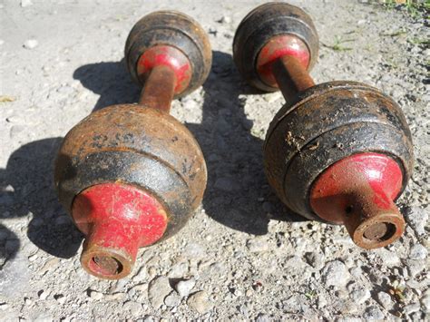 Vintage Antique Weider Cast Iron Dumbbell Set patina go go globe ...