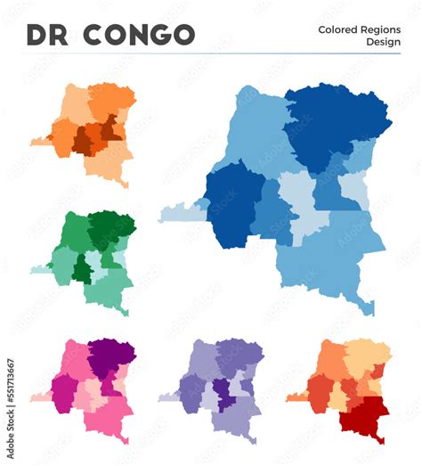 DR Congo map collection. Borders of DR Congo for your infographic. Colored country regions ...