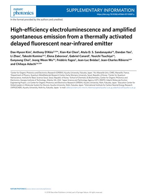 (PDF) High-efficiency electroluminescence and amplified spontaneous emission from a thermally ...