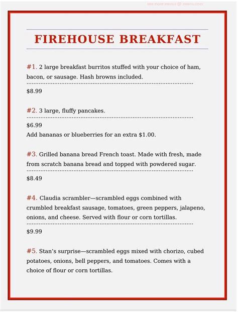 Menu at Firehouse Cafe, Hutchinson