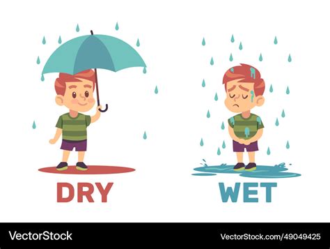 Dry boy is standing with umbrella Royalty Free Vector Image