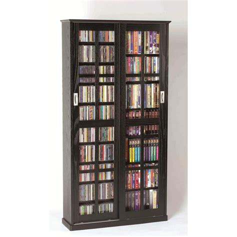 Leslie Dame Mission Multimedia DVD/CD Storage Cabinet with Sliding Glass Doors-Finish:Black ...