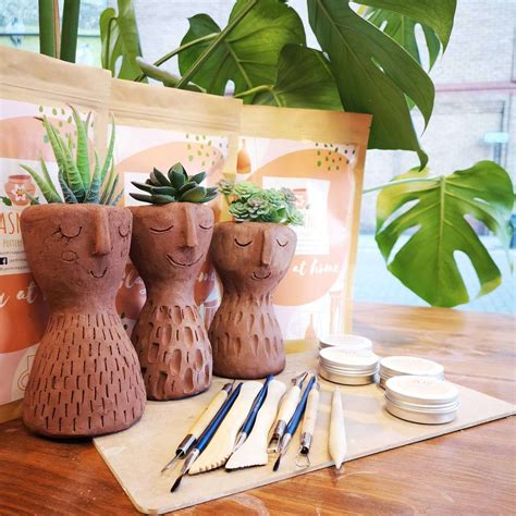 Clay Pottery Kit for 6 - DIY Craft Your Own Plant Pot at Home. Garden Party kit. Air Drying Clay ...