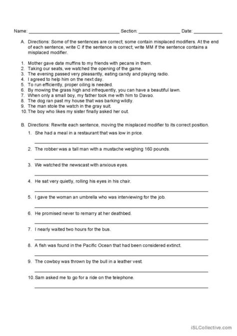 16 Modifiers English ESL worksheets pdf & doc