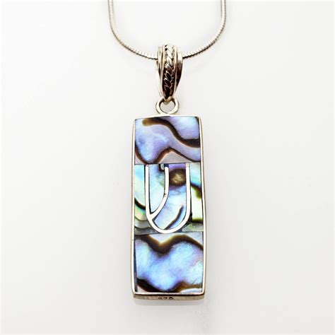 Jewish Gifts-Judaica- Mezuzah Necklace Silver Abalone