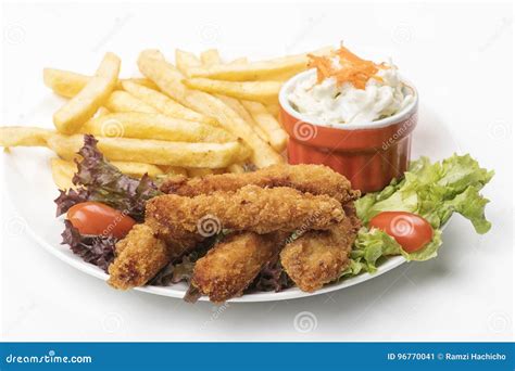 Chicken Strips with Fries stock image. Image of isolated - 96770041