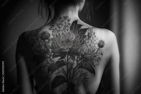 a woman with a tattoo on her back and a flower on her back shoulder and shoulder tattoo design ...