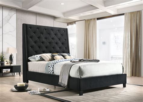 CROWN MARK Chantilly Queen Bed Black Velvet (5265BK-Q)