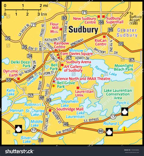 Sudbury Ontario Area Map Stock Vector 155943686 - Shutterstock