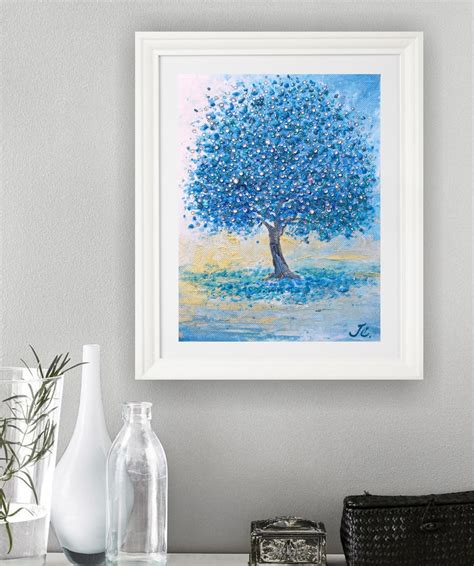 Tree Painting Original Art Blue Tree Artwork Landscape with | Etsy