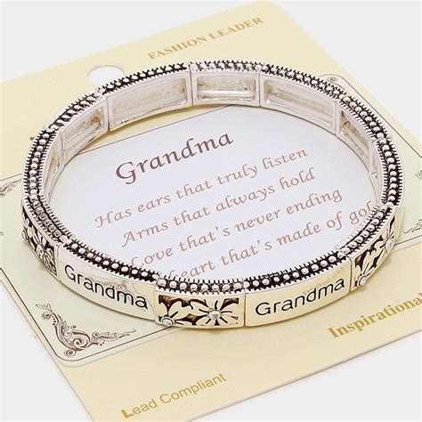 Silver stretch GRANDMA engraved bracelet with clear stones 7" | Vintage ...