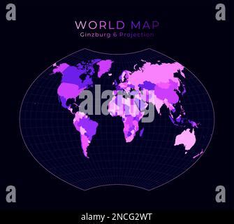 Vector world map. Ginzburg VI projection. Plain world geographical map with latitude and ...