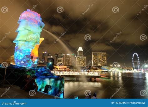 Night Light Merlion with City View Editorial Stock Photo - Image of merlion, statue: 113497843