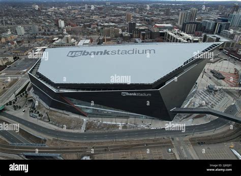 An aerial view of US Bank Stadium, the home of the Minnesota Vikings ...