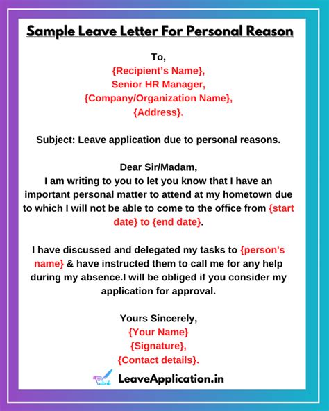 One Day Leave Application For Office For Personal Reason | Application, Medical leave ...