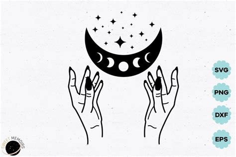 Witch hands and celestial moon mystic SVG file