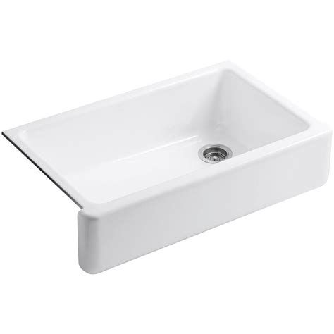 KOHLER Whitehaven Undermount Apron-Front Cast Iron 36 in. Single Basin Kitchen Sink in White-K ...